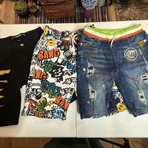 Lot Of 3 PANYC & Galaxy Boys Black Blue Multi Distressed & Graphic Shorts Sz 10